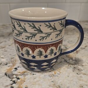 Blue Rose Polish Pottery Evergreen Plain Coffee Mug.